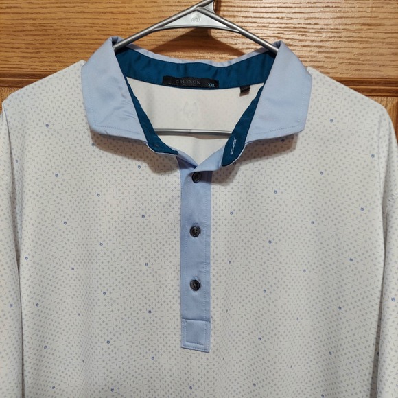 Greyson Polo Shirt Mens White Blue Wolf All Over Print Stretch Golf 2XL - Picture 2 of 9